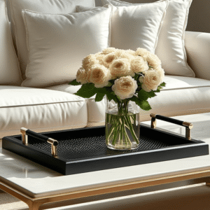 Margo Luxury Black Textured Tray with Gold Handles