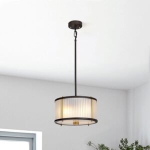 Maria Dark Brown & Brass Ribbed Glass 2 Light Pendant Ceiling Light