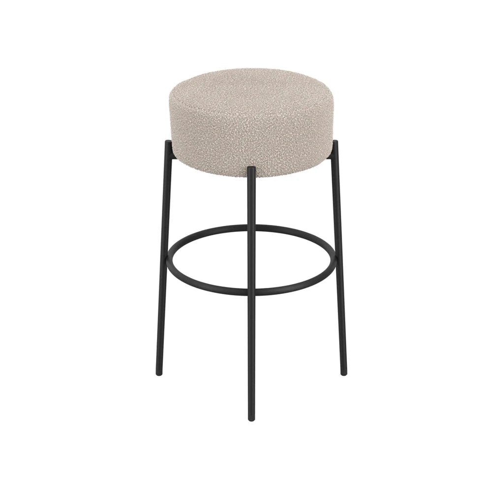 Mariah Beige Boucle Round Bar Stool with Black Legs