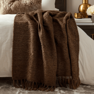 Marni Brown Boucle Textured Tasselled Throw
