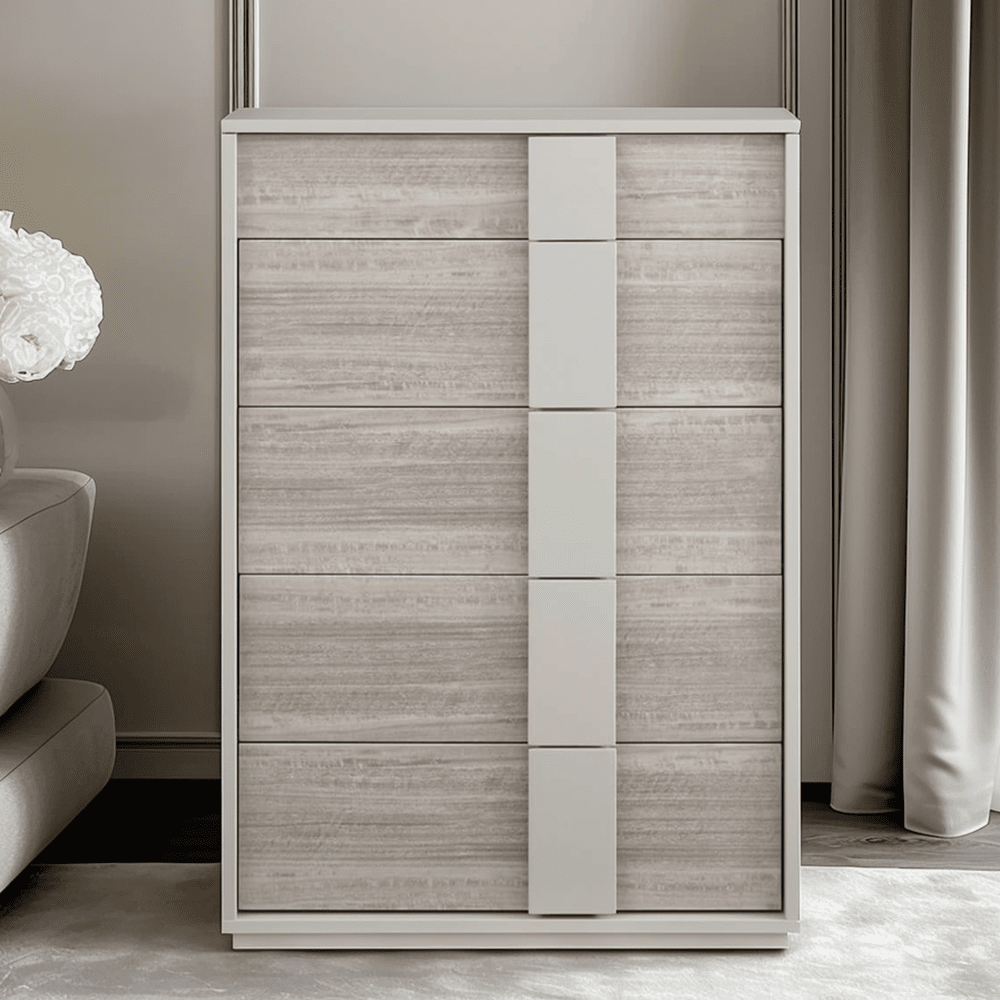Maya Luxury Greige Tall 4 Drawer Chest