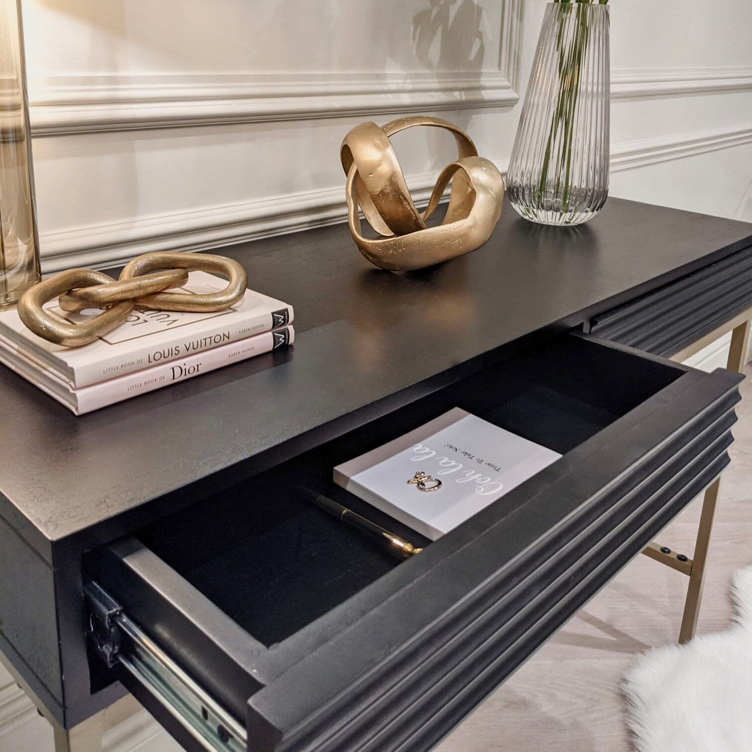 In Stock - Mayfield Black & Gold Premium Rippled Console Table