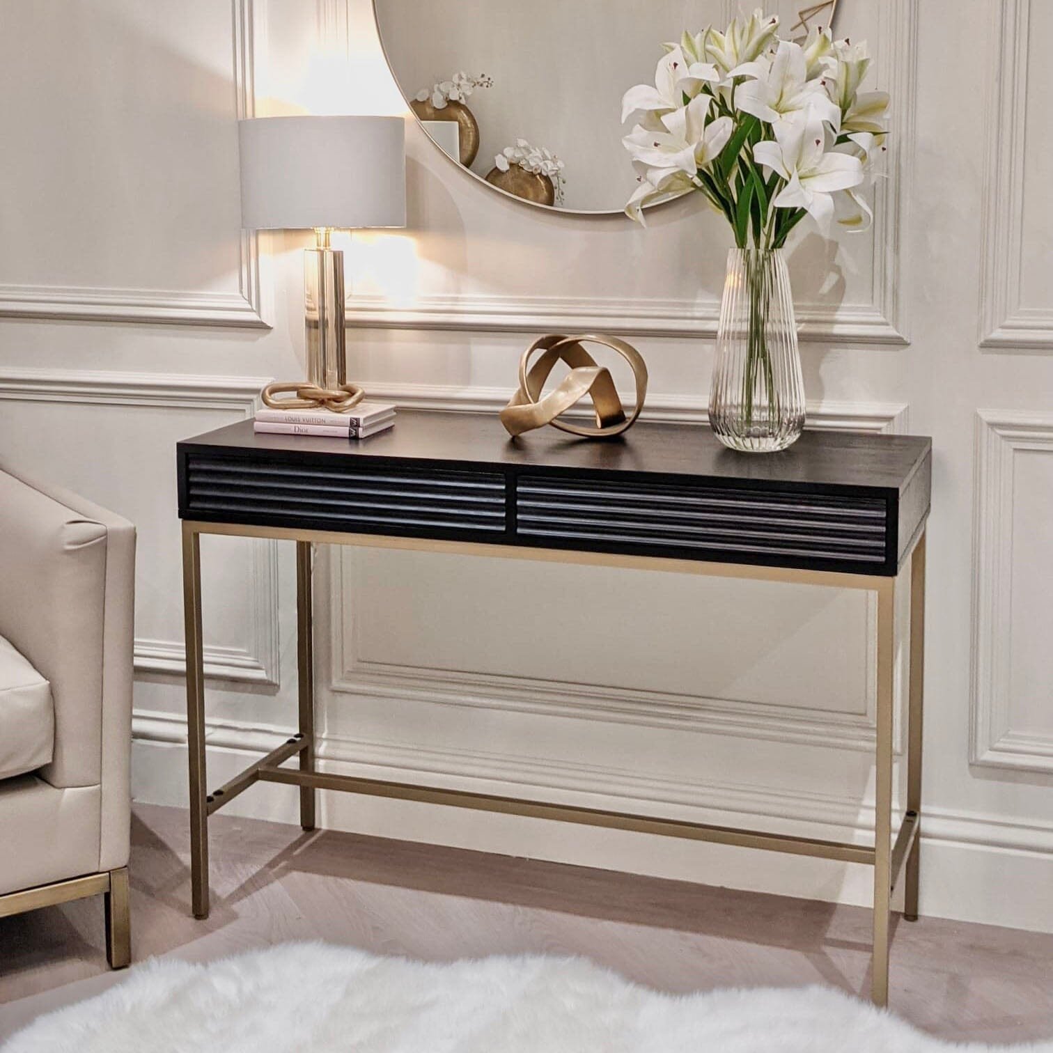 In Stock - Mayfield Black & Gold Premium Rippled Console Table