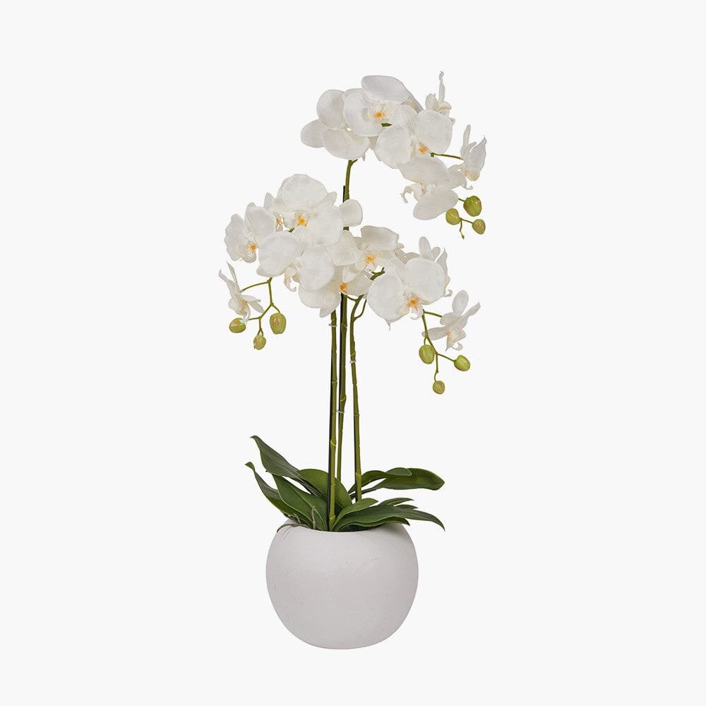 Medium White Faux Potted Orchid Decorative Floral