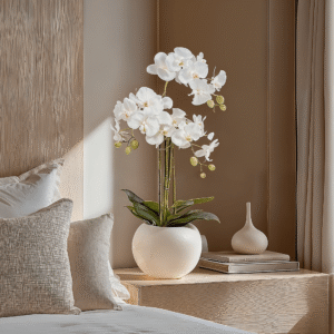 Medium White Faux Potted Orchid Decorative Floral