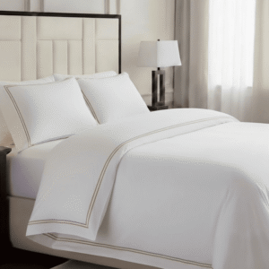 Meghan Champagne Embroidered Double Stitch Detail Duvet Set