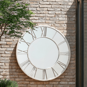 Menton White distressed Outdoor Clock Style Mirror