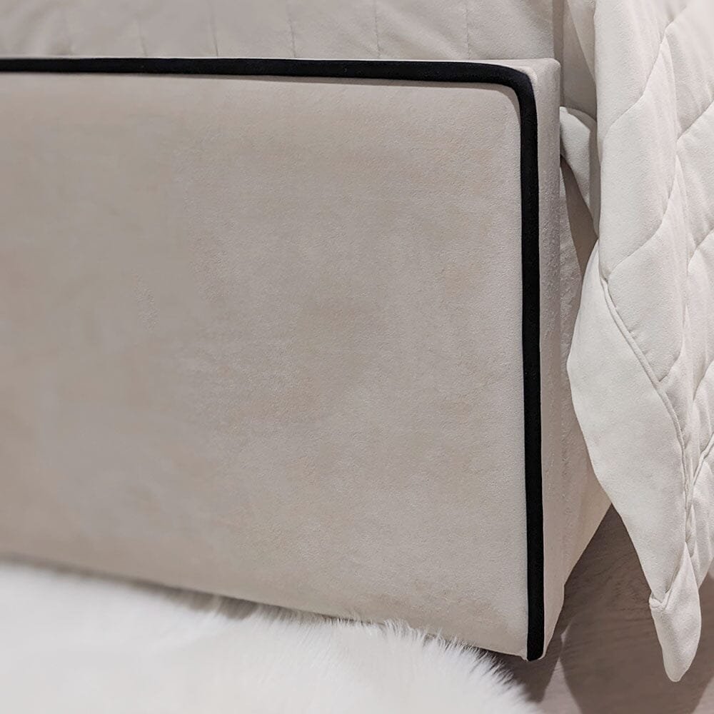 Mercer Cream Velvet Luxury Panelled Ottoman Storage Bed with Contrast Black Piping
