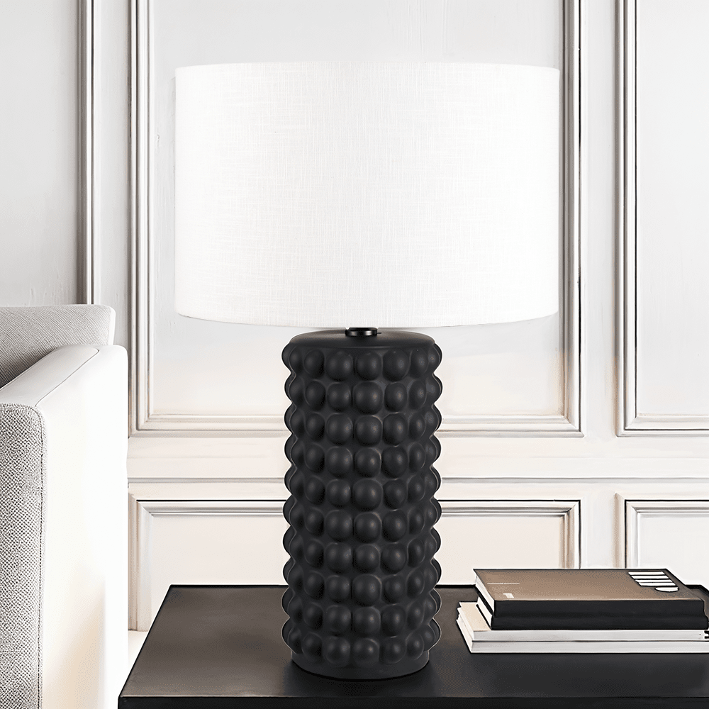 Mia Black Bobbled Ceramic Table Lamp with White Shade