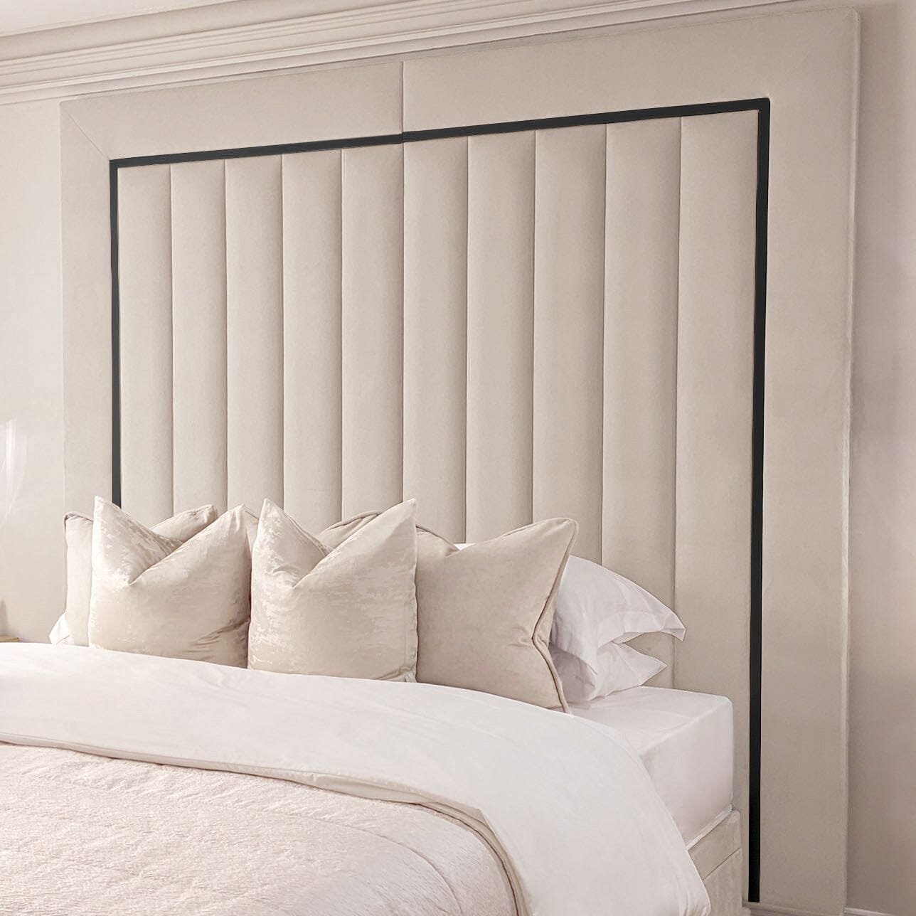 Milan Cream & Black Channelled Luxury Headboard
