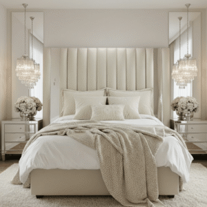 Mira Vanilla Velvet Premium Mirrored Bed