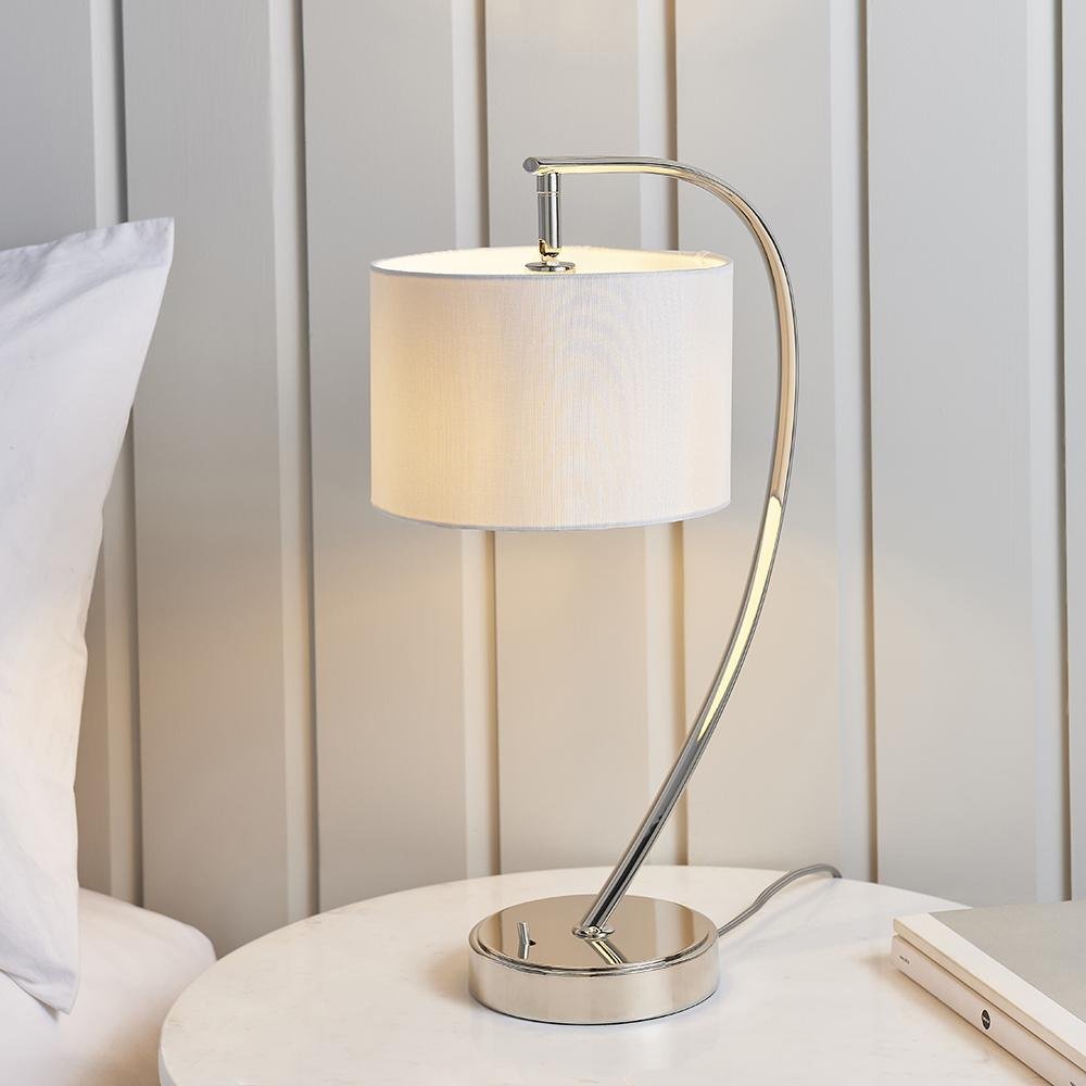 Moreto Silver Table Lamp with White Shade