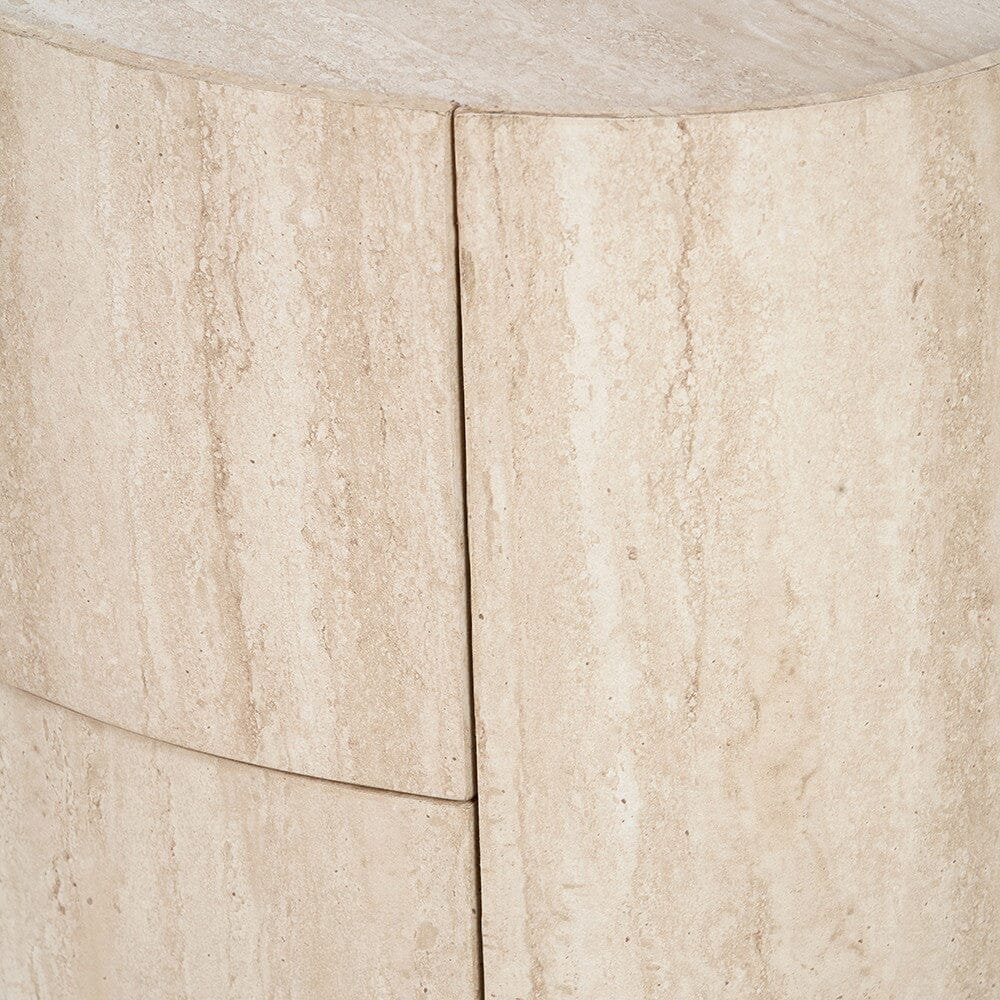 Moxin Travertine Effect Round Bedside Table
