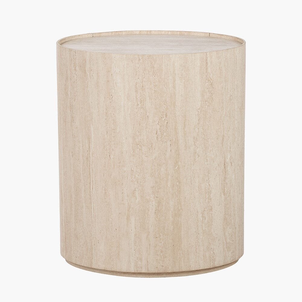Moxin Travertine Effect Round Bedside Table