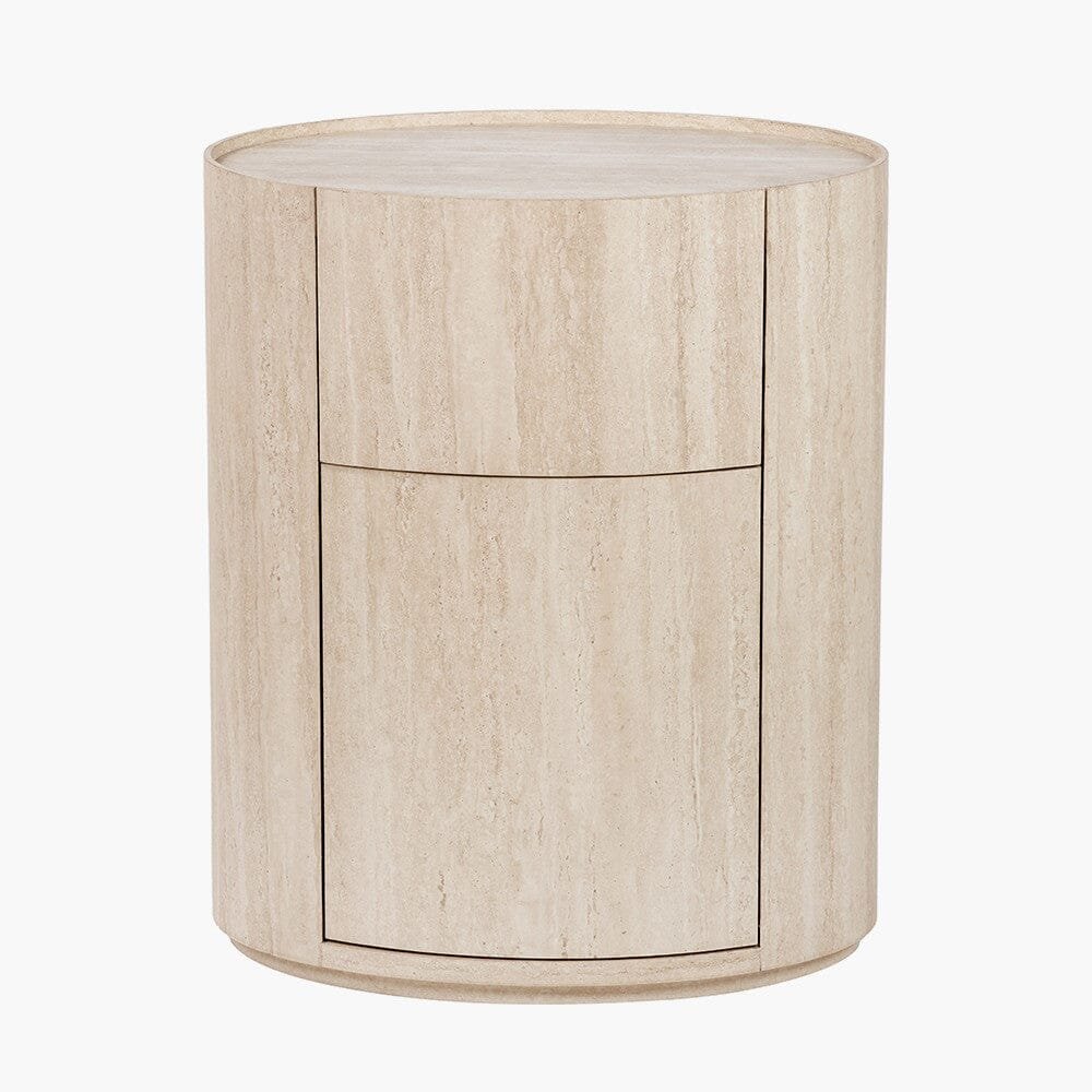 Moxin Travertine Effect Round Bedside Table