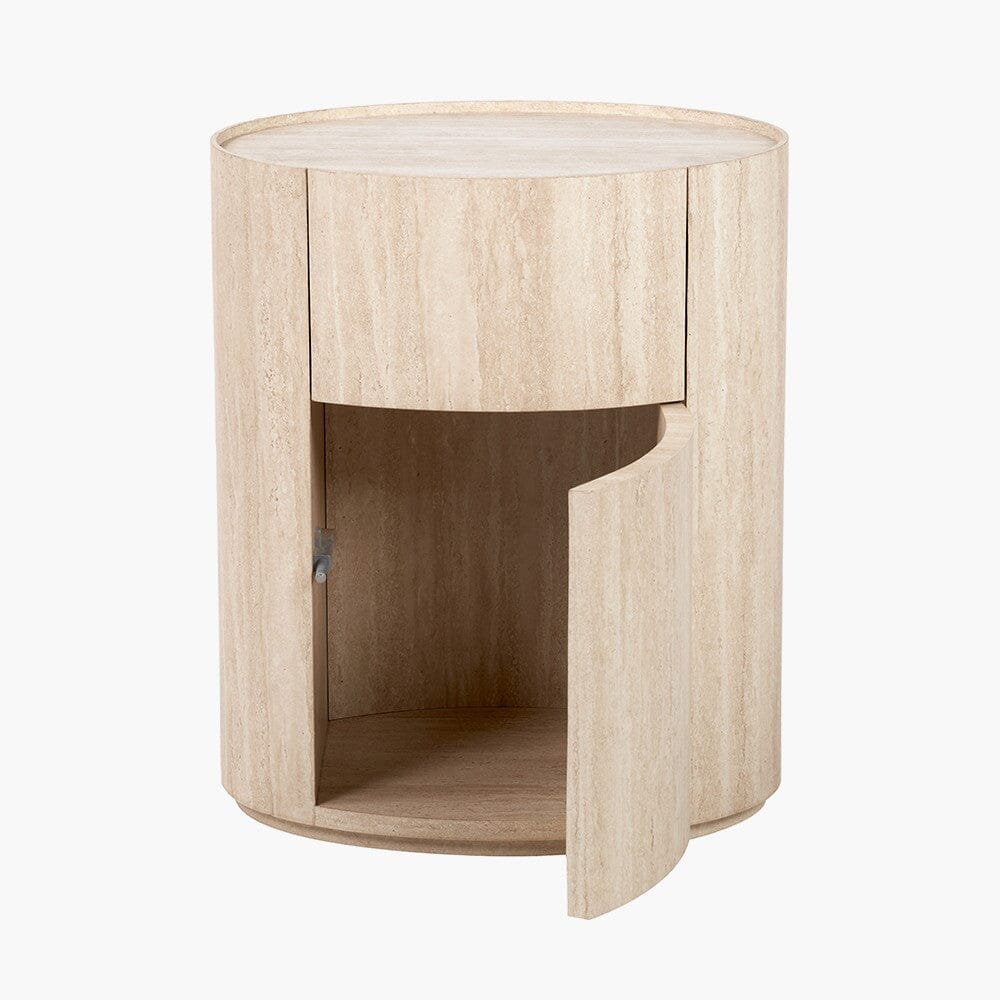 Moxin Travertine Effect Round Bedside Table