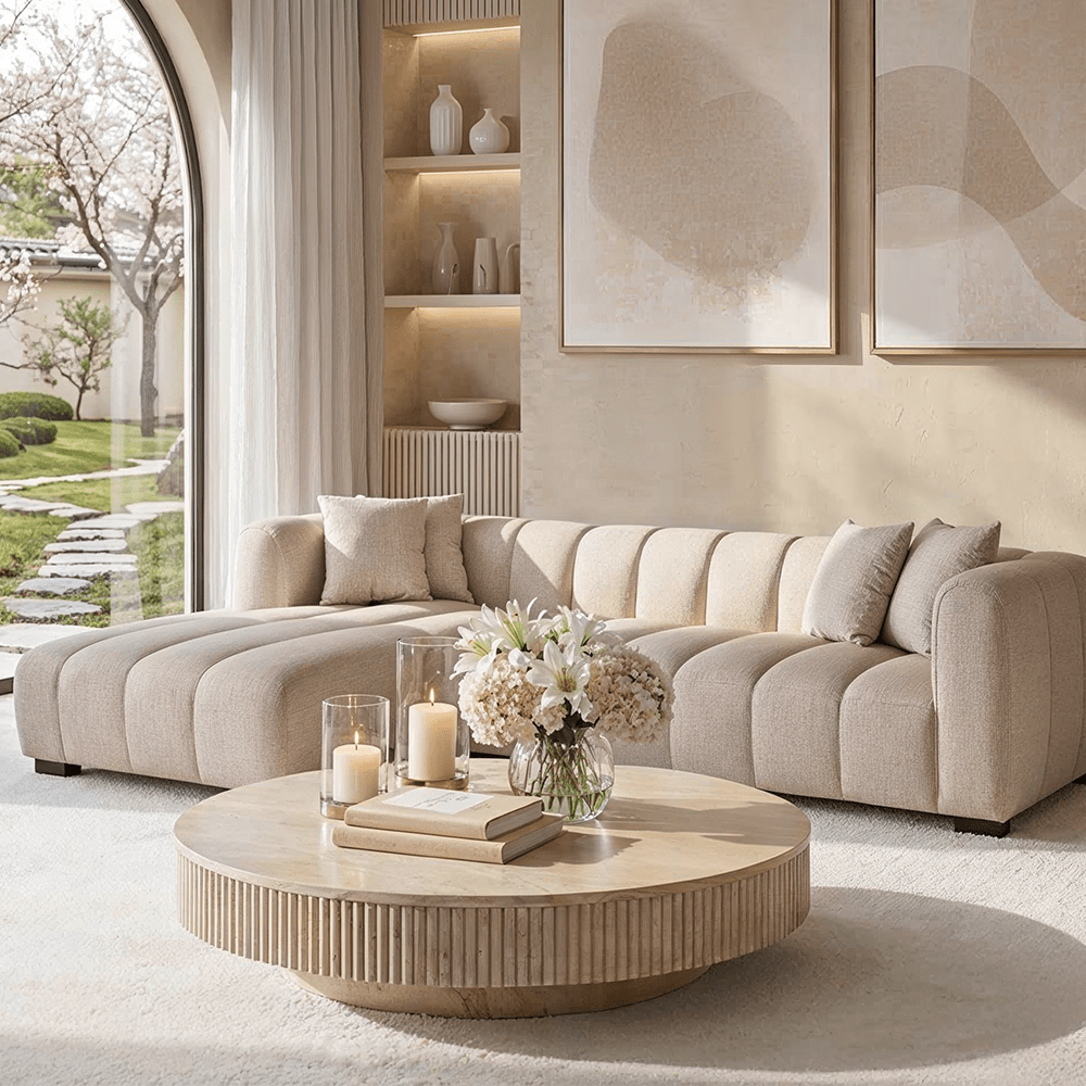 Neo Cream Tweed Left Hand Facing Chaise End Sofa
