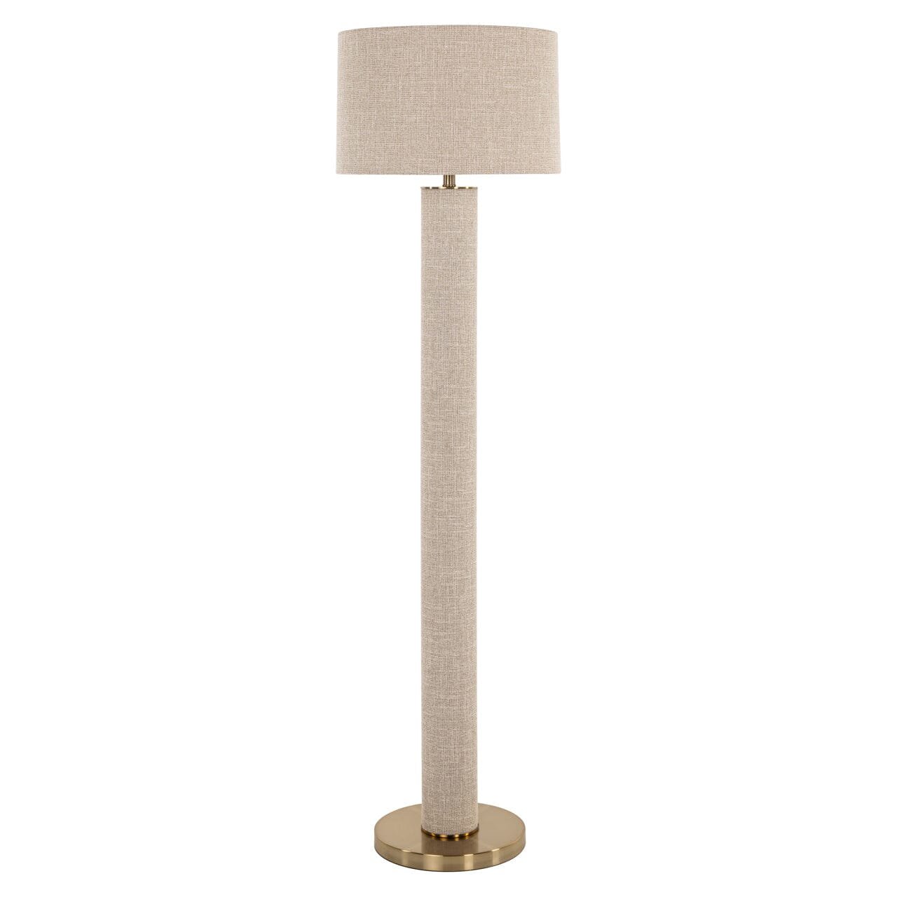Nerisse Beige Linen Fabric Floor Standing Lamp with Gold Base
