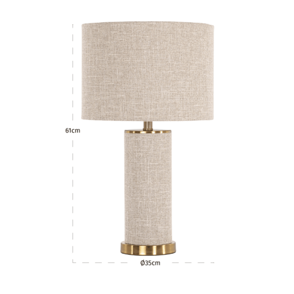 Nerisse Beige Linen Fabric Table Lamp with Gold Base