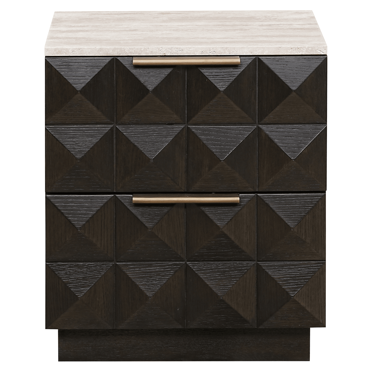 Norah Deep Brown 2 Drawer Bedside Table with Travertine Top