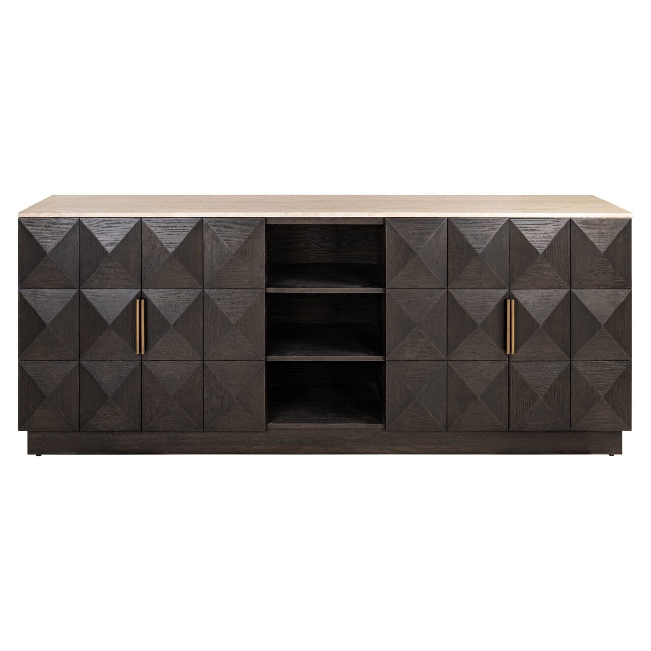 Norah Deep Brown 4 Door Sideboard with Shelving & Travertine Top