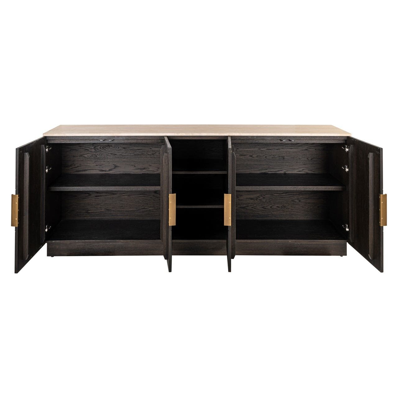 Norah Deep Brown 4 Door Sideboard with Shelving & Travertine Top
