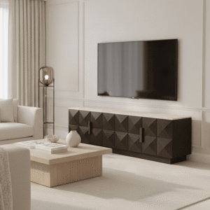 Norah Deep Brown 4 Door TV Unit with Travertine Top
