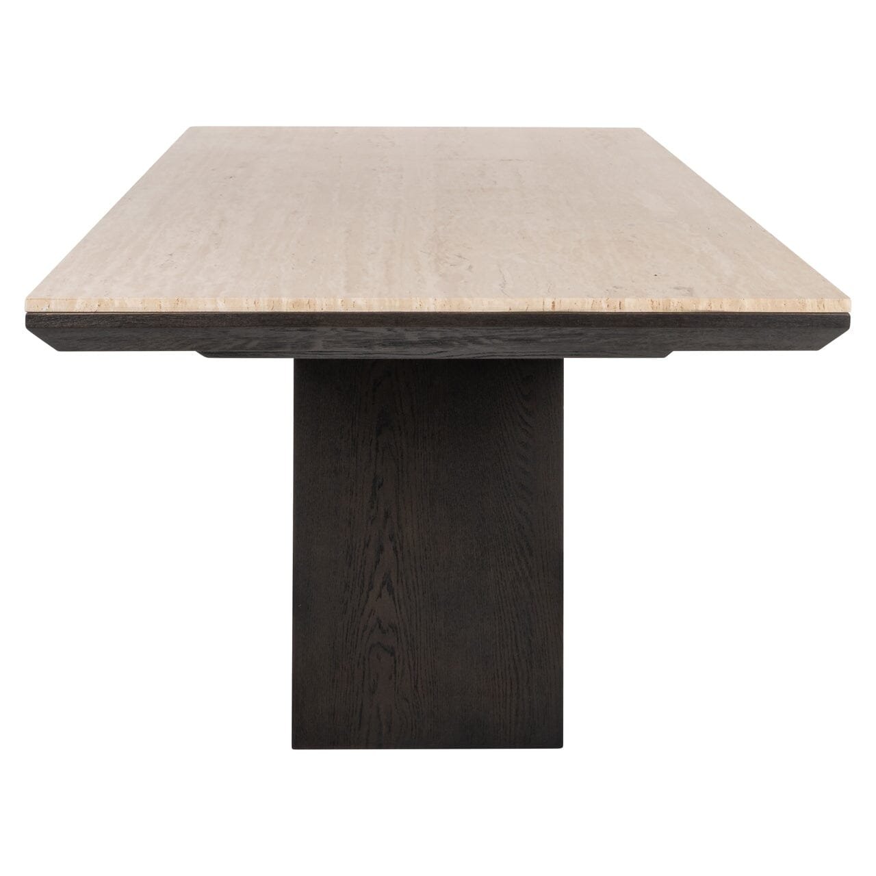 Norah Deep Brown Rectangular Dining Table with Travertine Top