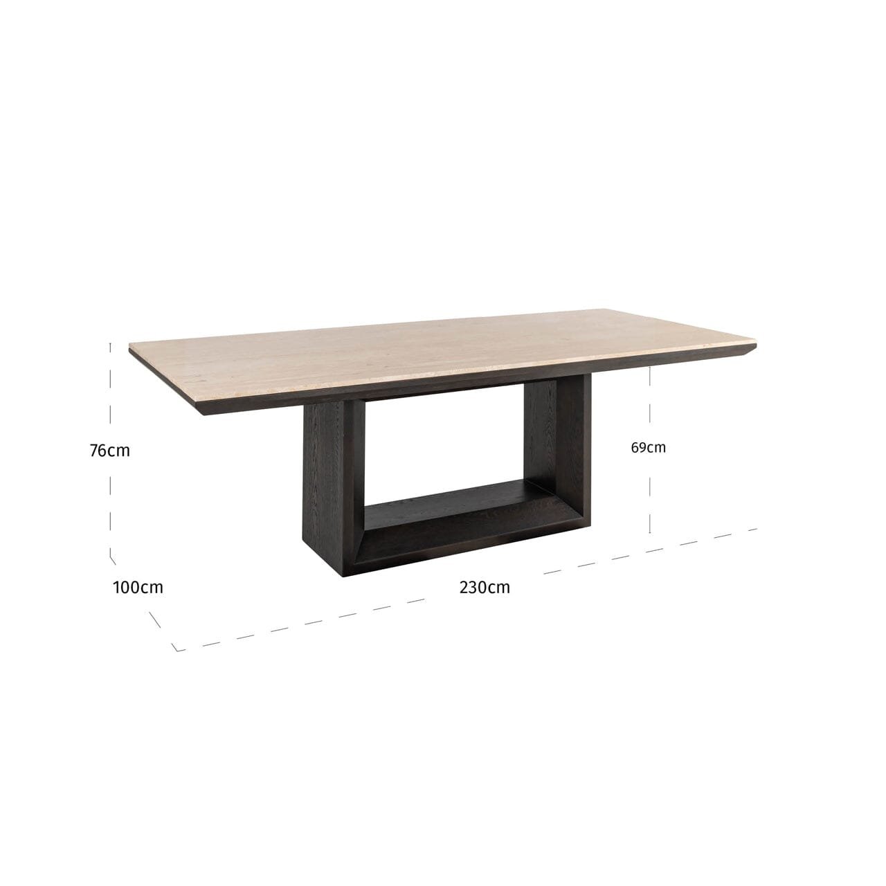 Norah Deep Brown Rectangular Dining Table with Travertine Top