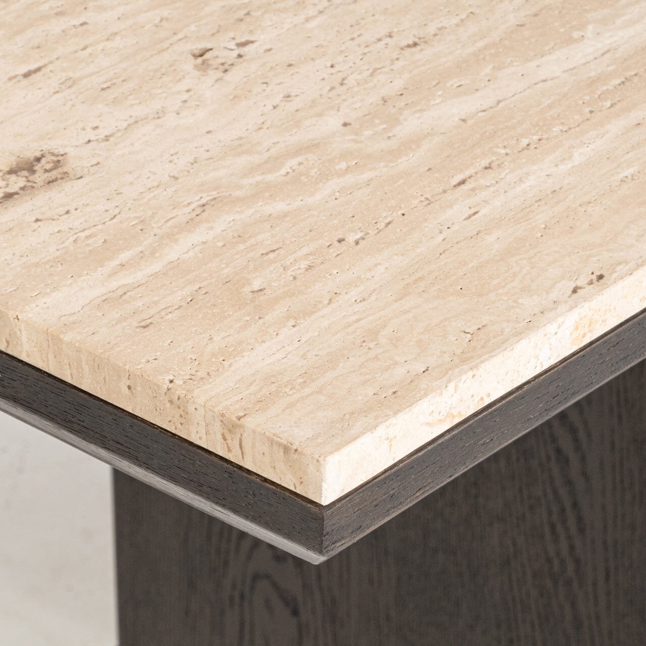 Norah Deep Brown Rectangular Dining Table with Travertine Top
