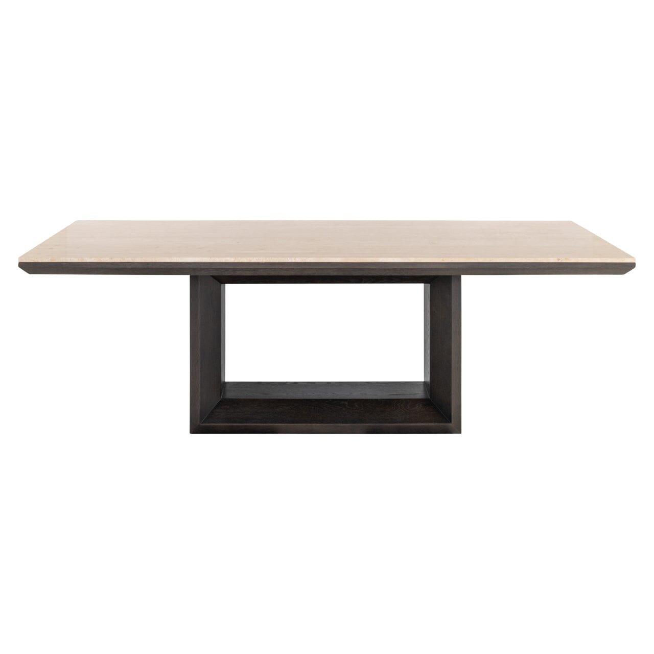 Norah Deep Brown Rectangular Dining Table with Travertine Top