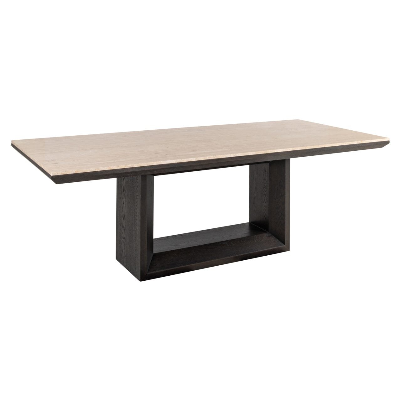 Norah Deep Brown Rectangular Dining Table with Travertine Top