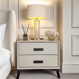 Nova Stone & Black 2 Drawer Bedside Table