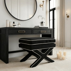 Oceanne Black Stool with Cream Piping Detail