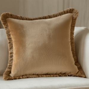 Odalys Amber Velvet Cushion with Fringe Detail- 43x43cm