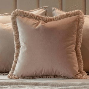 Odalys Dusky Pink Cushion with Fringe Detail - 43x43cm