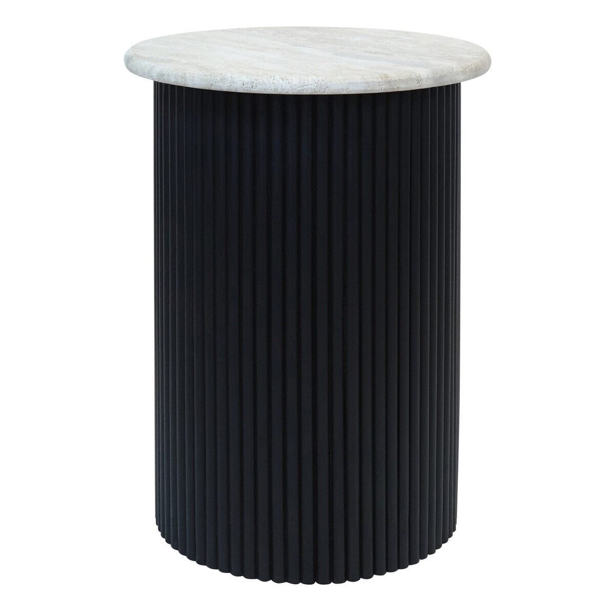 Odelia Black Ribbed Side Table with Marble Top