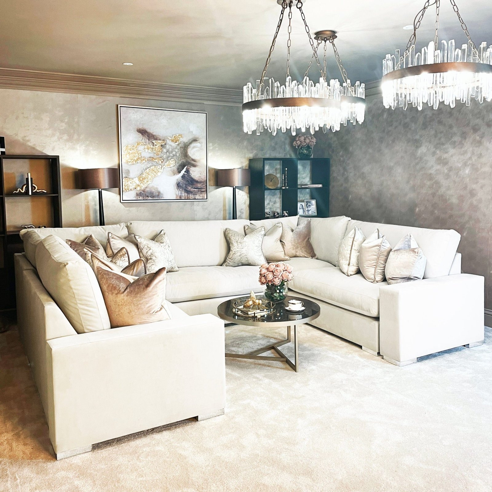 Olivia Cream Premium Large U-Shaped Sofa