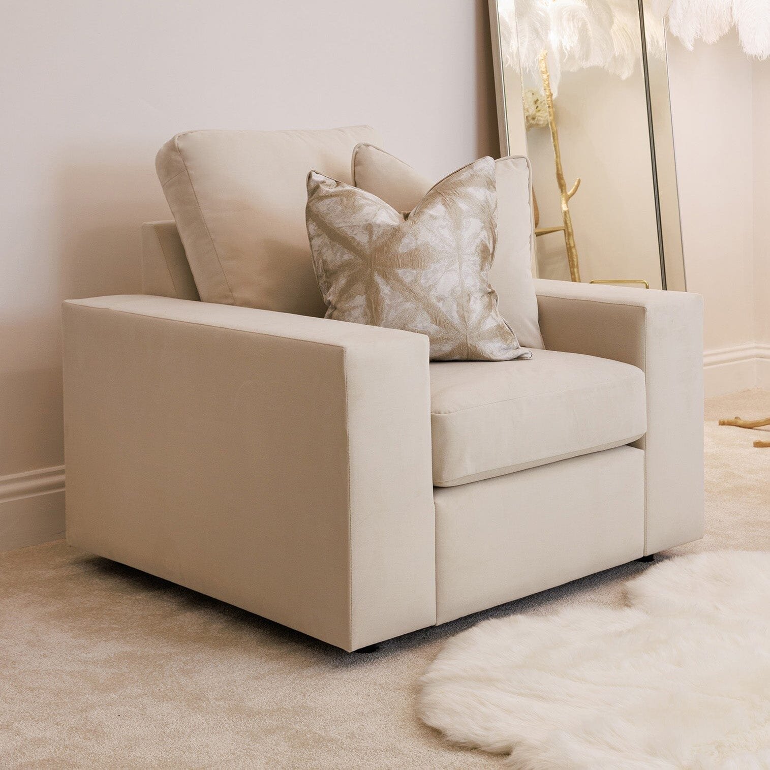 Olivia Premium Cream Sofa Range without Studs