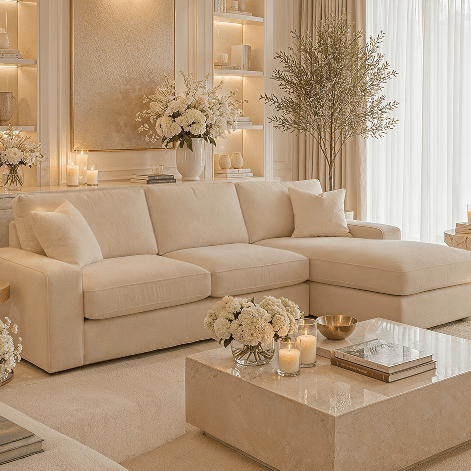 Olivia Premium Cream Sofa Range without Studs