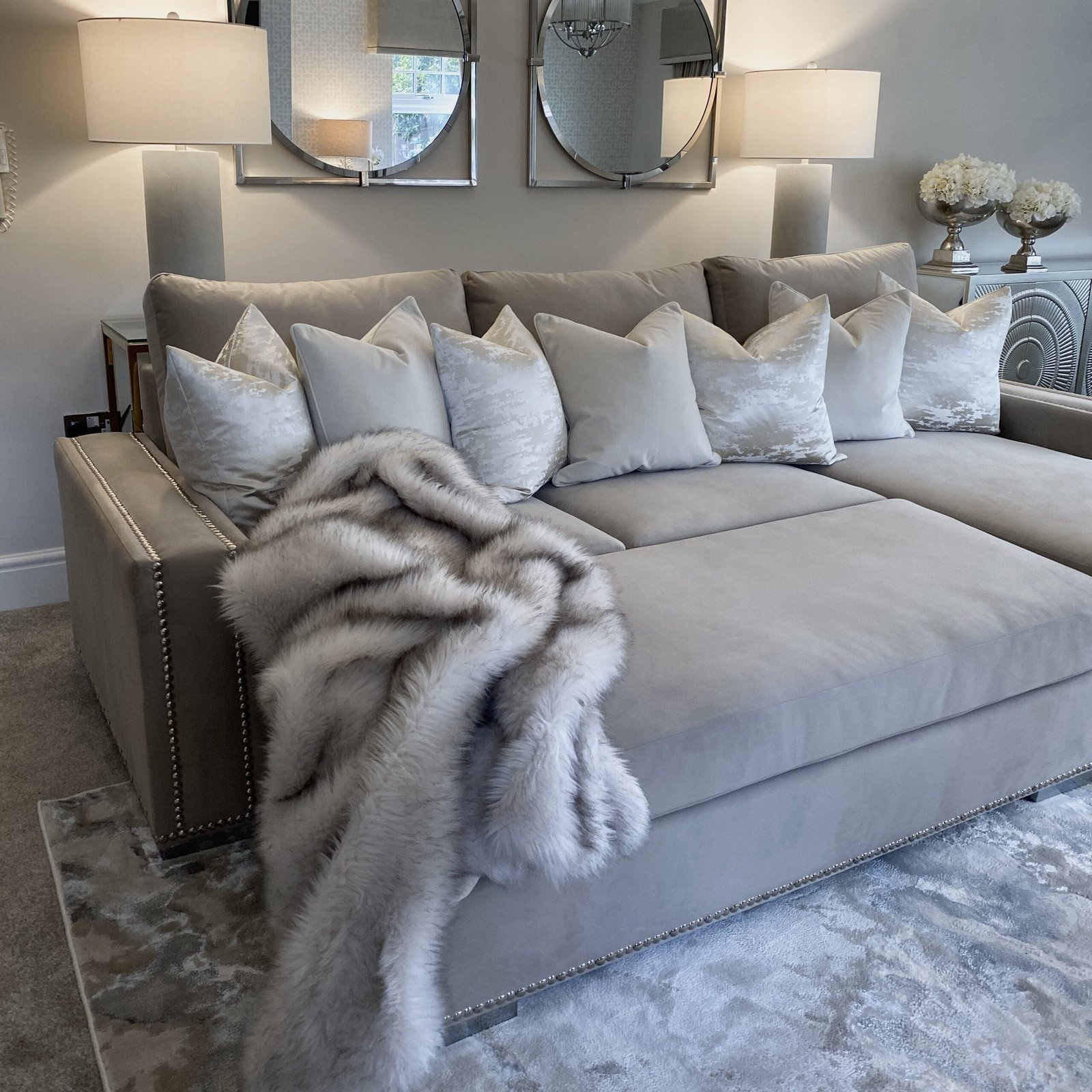 Olivia Premium Mink Sofa Range with Studs