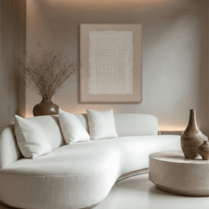 Omega Beige Linen Abstract Framed Canvas Wall Art
