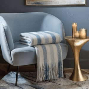 Ottilie Blue & White Striped Tasseled Throw