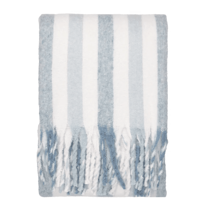 Ottilie Blue & White Striped Tasseled Throw