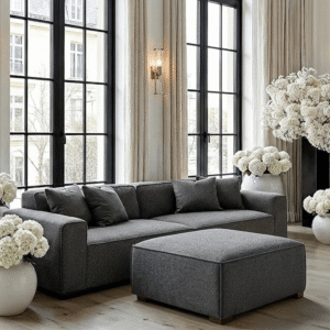 Ottilie Charcoal Boucle 4 Seater Sofa with Footstool
