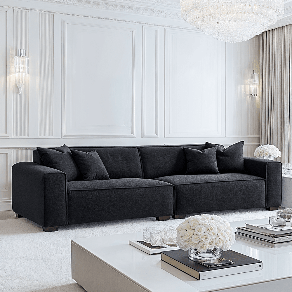 Ottilie Midnight Boucle 4 Seater Sofa with Footstool