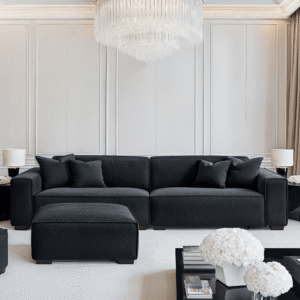 Ottilie Midnight Boucle 4 Seater Sofa with Footstool