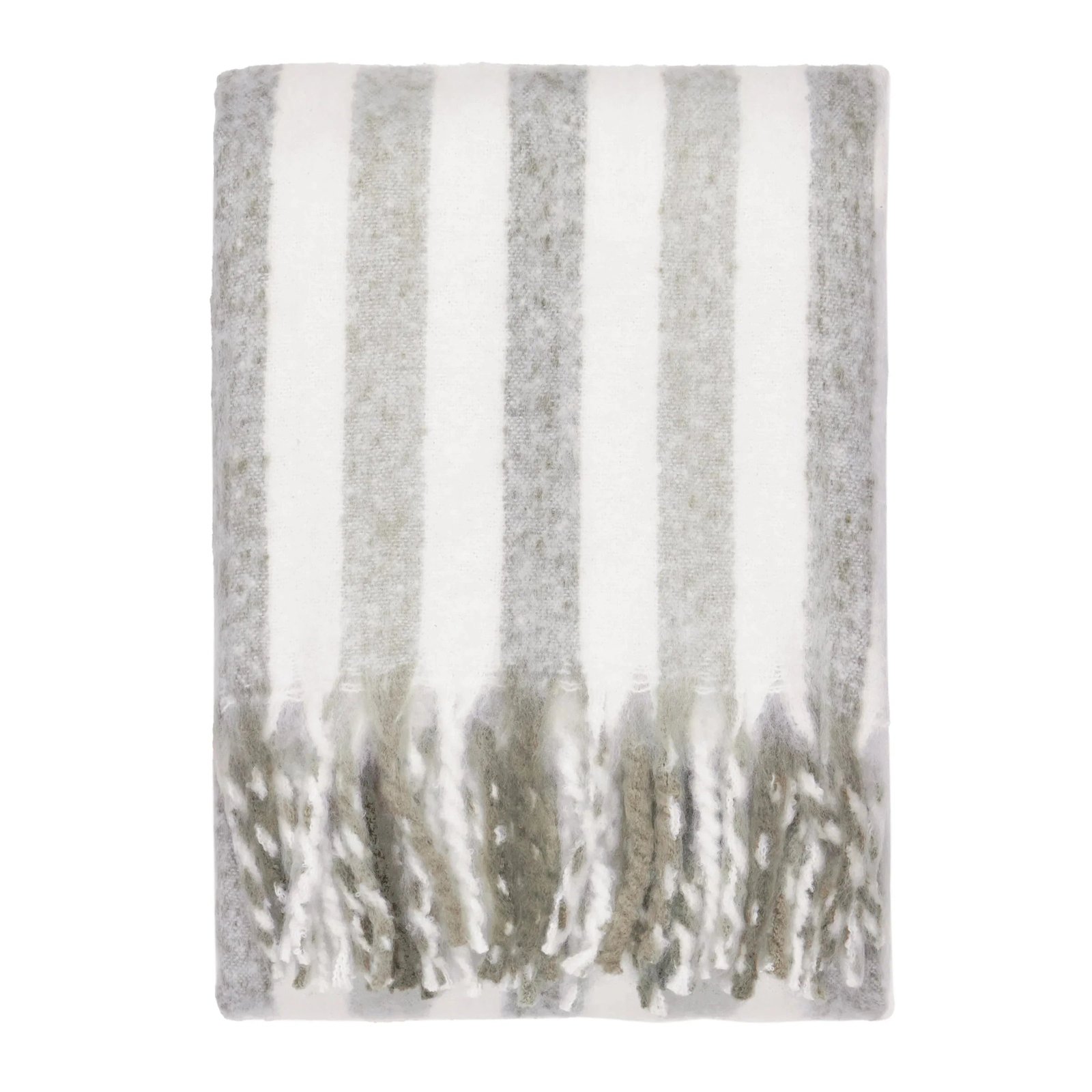 Ottilie Grey & White Striped Tasselled Throw