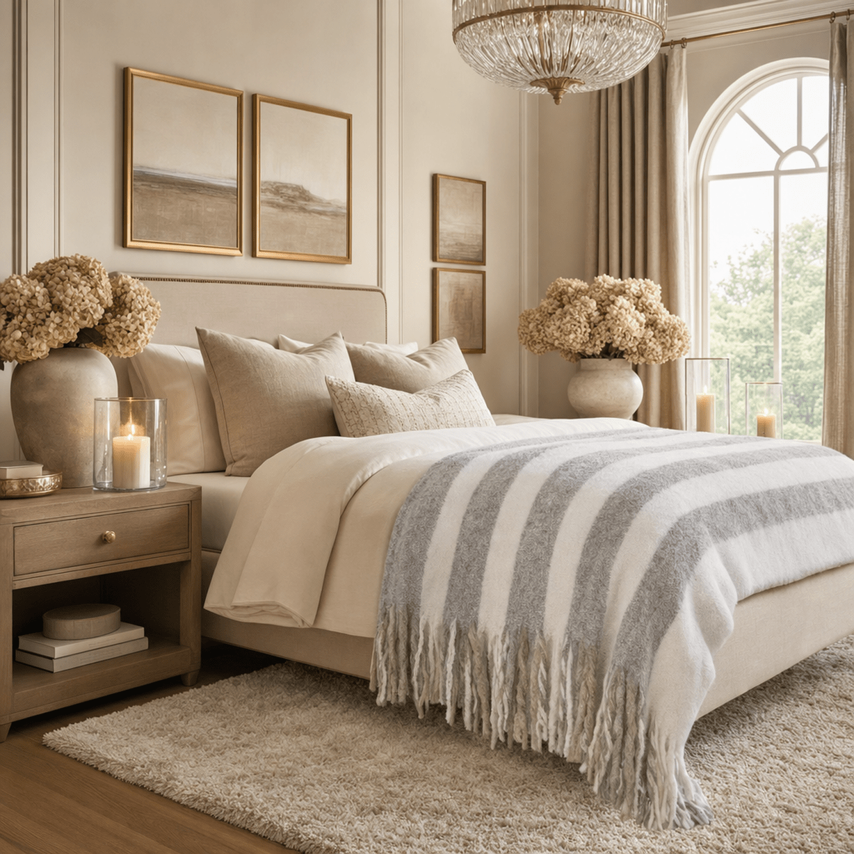 Ottilie Grey & White Striped Tasselled Throw