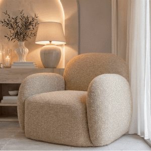 Pax Beige Woven Curved Accent Chair